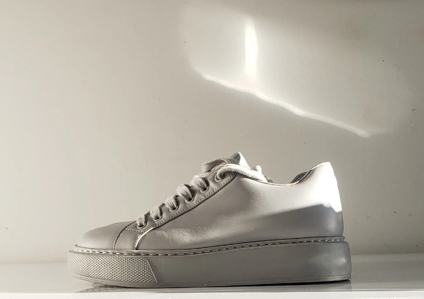 Prada Dove Grey Leather Sneakers - Size 36.5 thumbnail