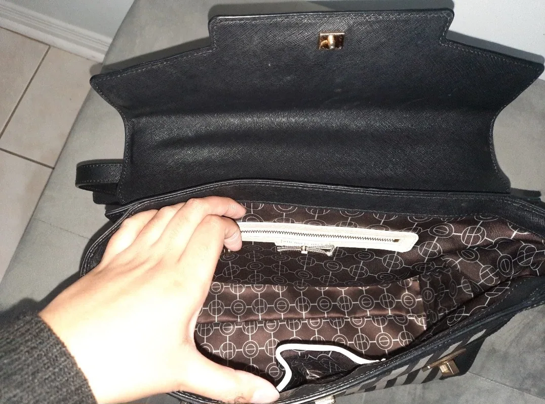 Henri Bendel Black & White Striped Handbag image indicator(4)