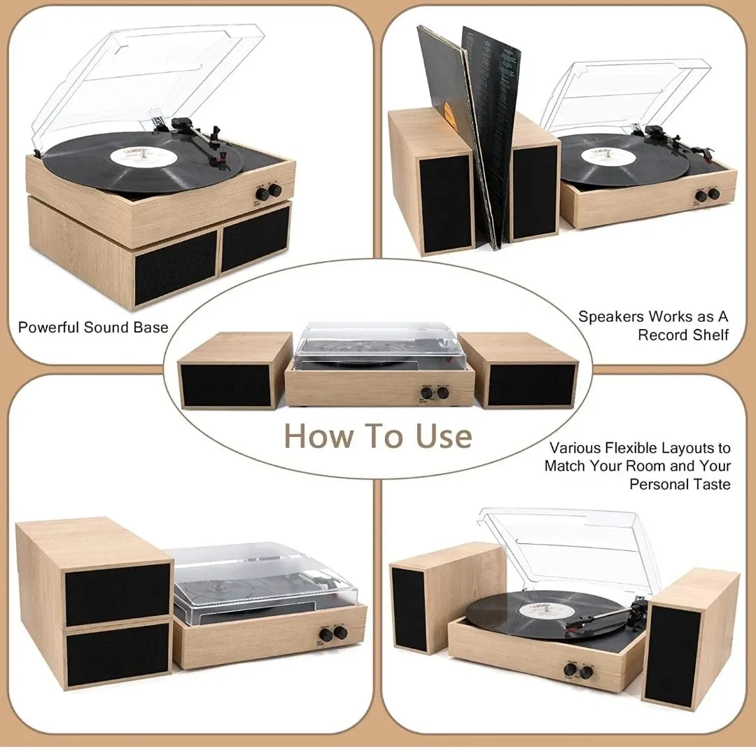 LP&No.1 Wireless Vintage Turntable with Stereo Speakers image indicator(8)