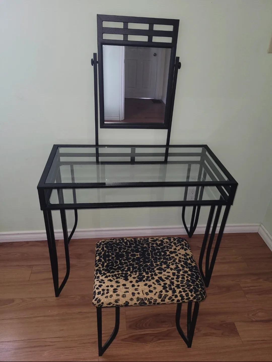 Glass Top Vanity Table with Stool
