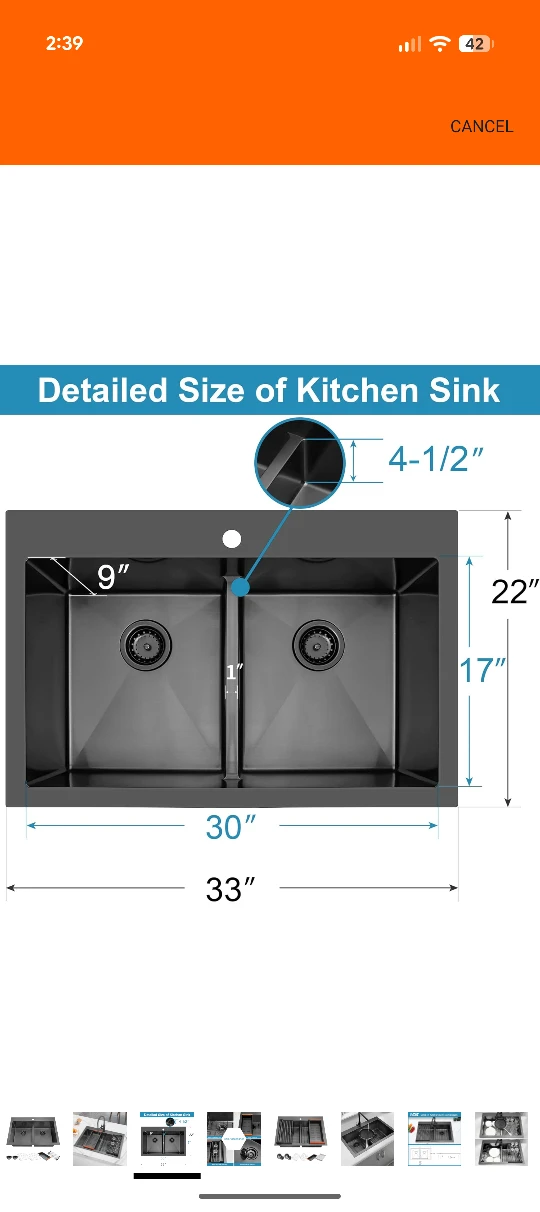 LQS Black Double Bowl Kitchen Sink - photo 2