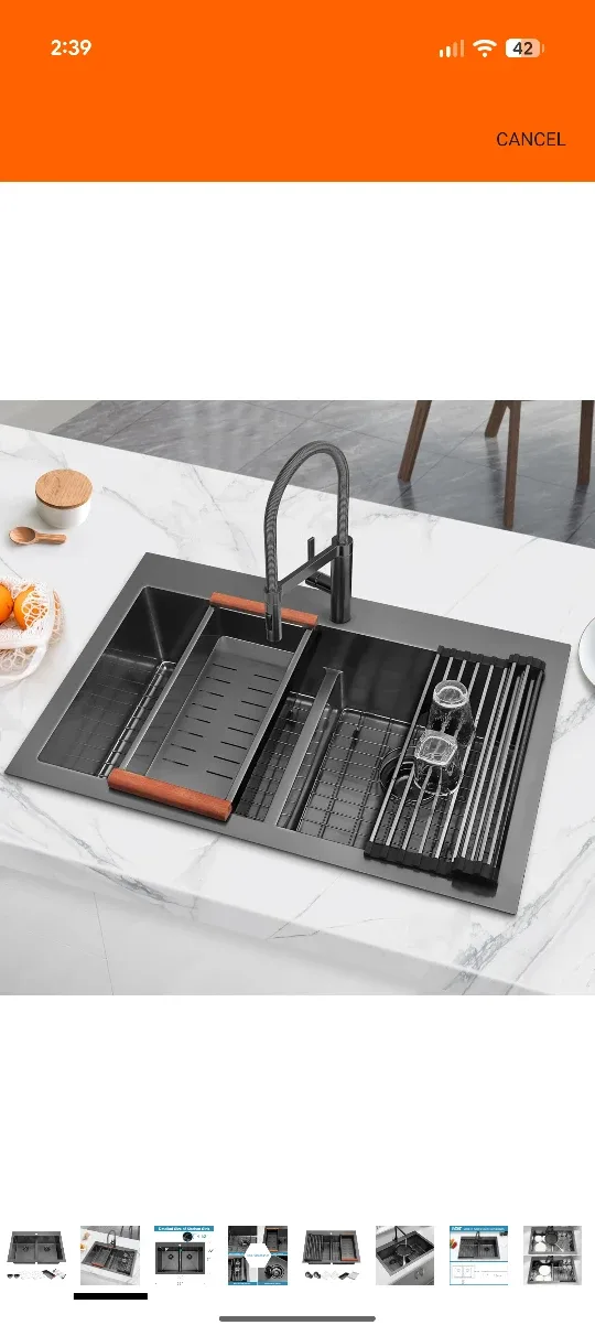 LQS Black Double Bowl Kitchen Sink image indicator(8)