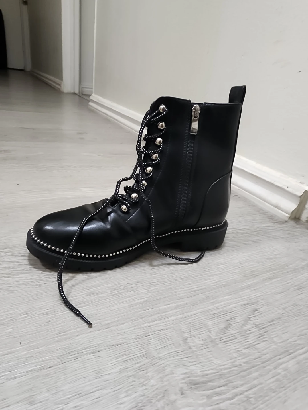 Black Lace-Up Ankle Boots - Size 38