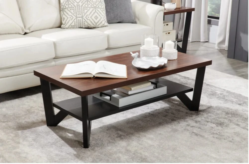 Arika 47.5" Modern 3-Pack Coffee + 2 End Tables with Shelf