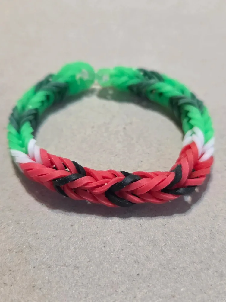 Loom Band Bracelet - Green, Red, White