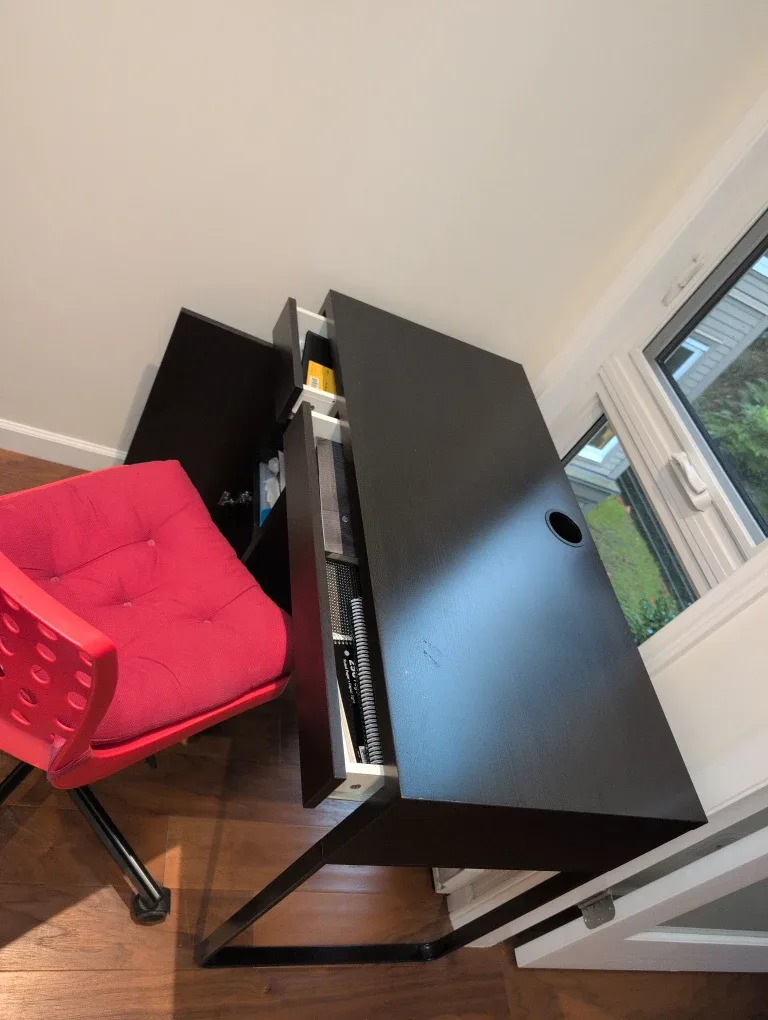 Black Desk with Drawers & Chair