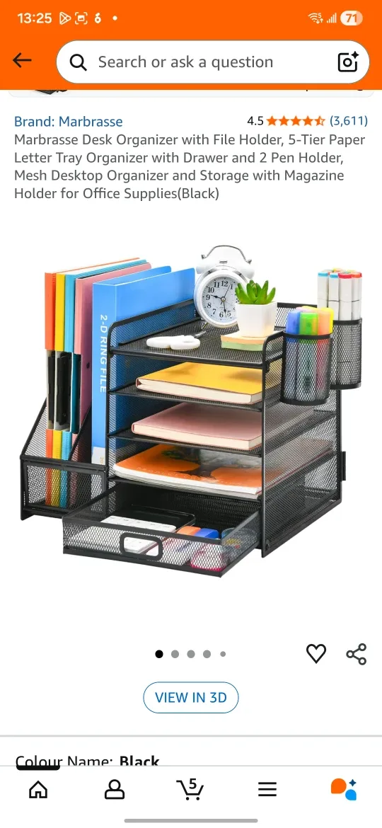 Marbrasse Desk Organizer with File Holder, Black