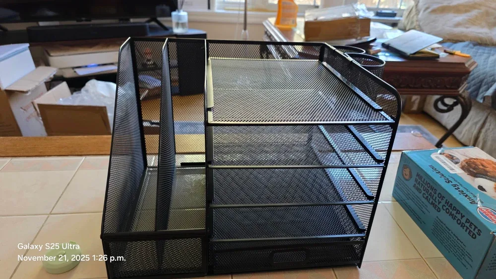 Marbrasse Desk Organizer with File Holder, Black image indicator(2)