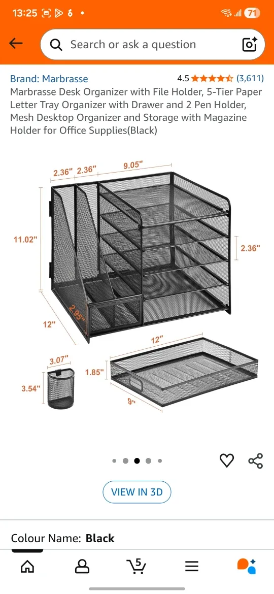 Marbrasse Desk Organizer with File Holder, Black image indicator(3)