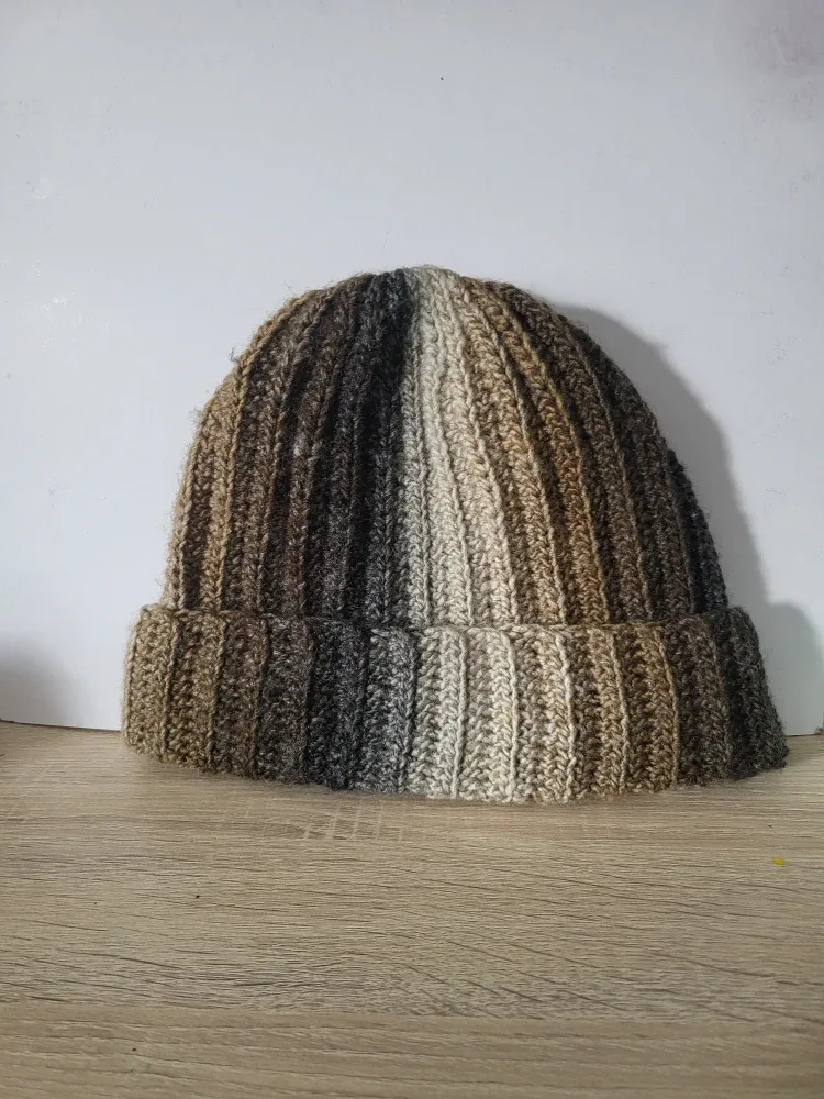 Striped Knit Beanie - Brown/Beige thumbnail