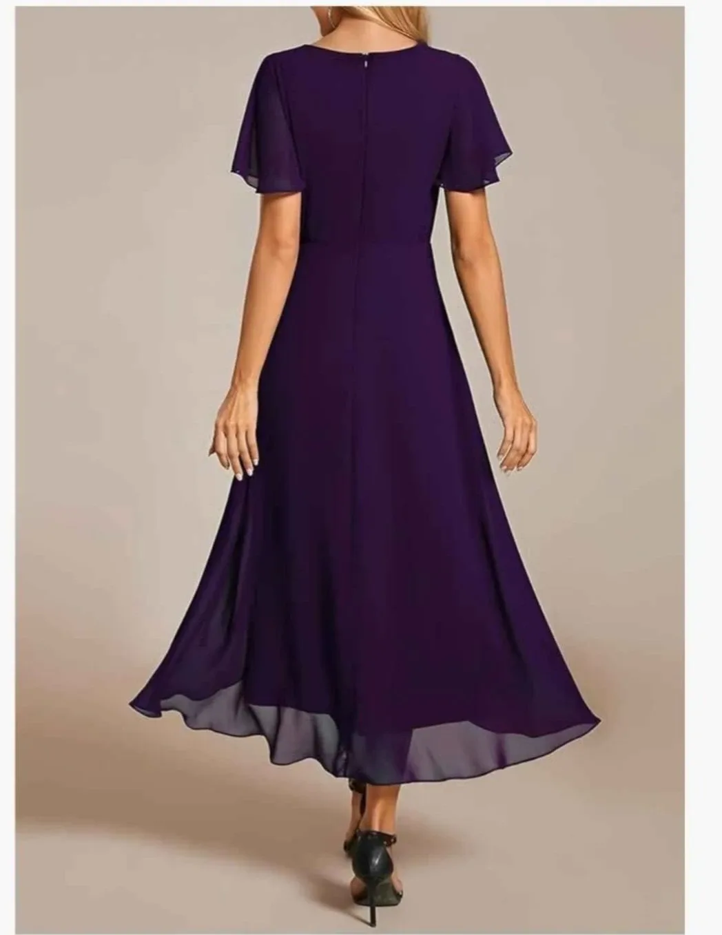 Alisapan Purple Chiffon V-Neck Dress image indicator(3)