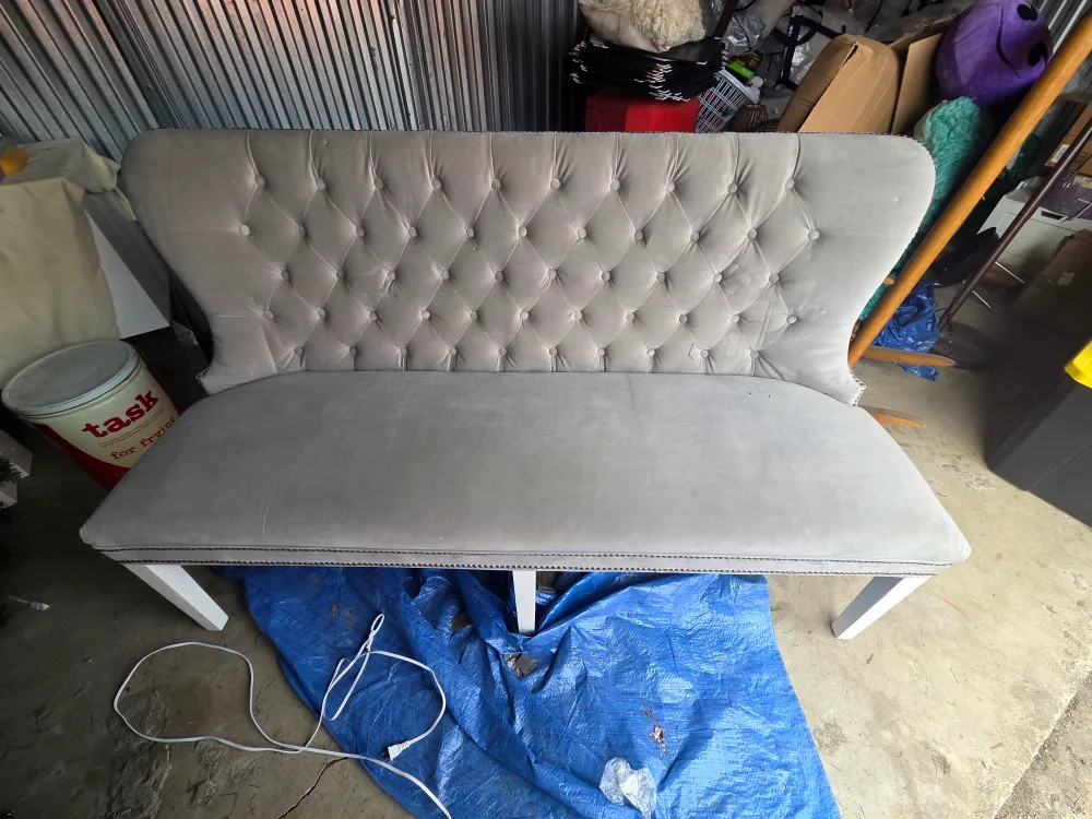 Z Gallerie Gray Tufted Charlotte Banquet Bench thumbnail