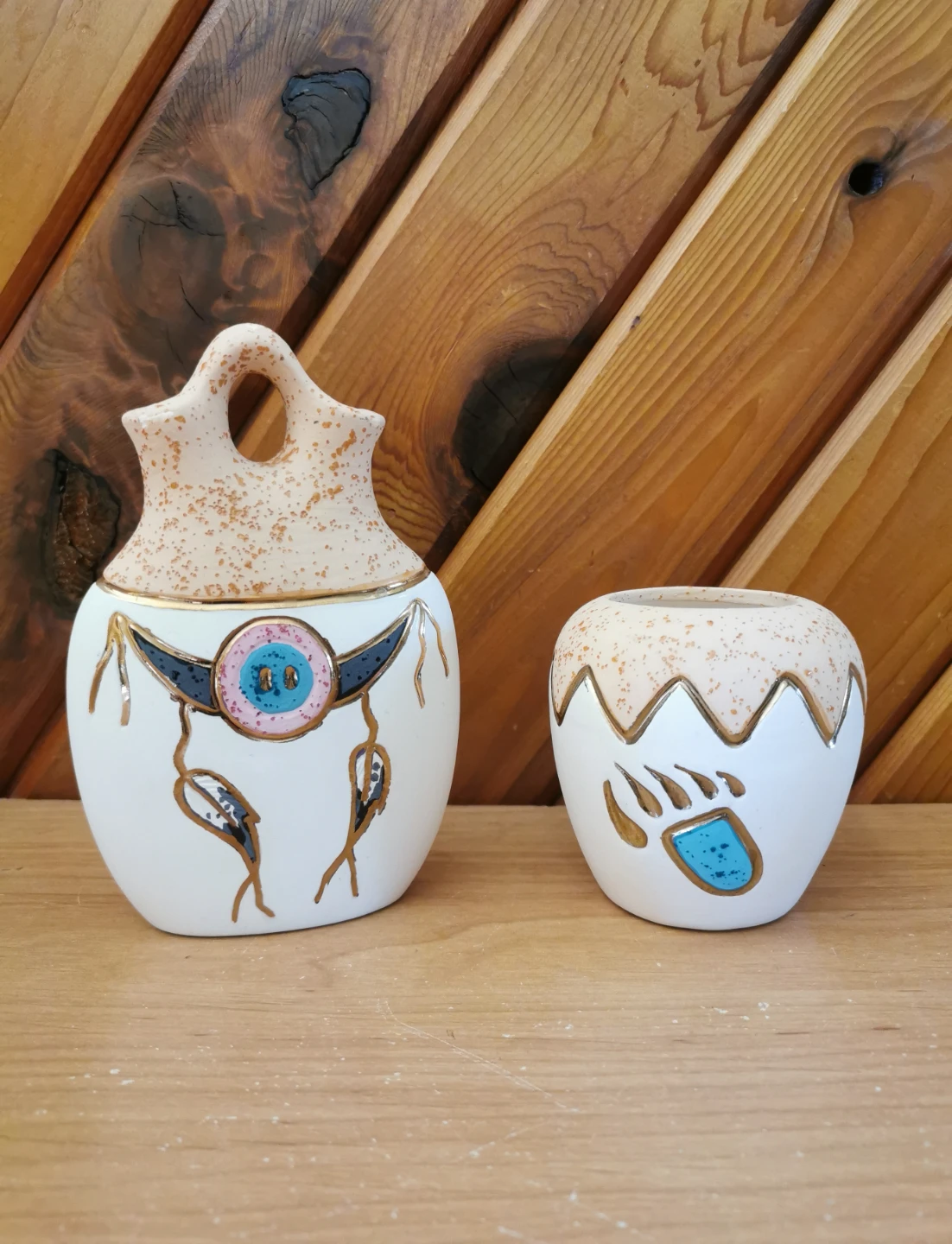 Native American Gold Plated Pottery Set