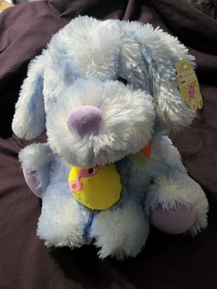 Blue Plush Dog with Easter Egg
