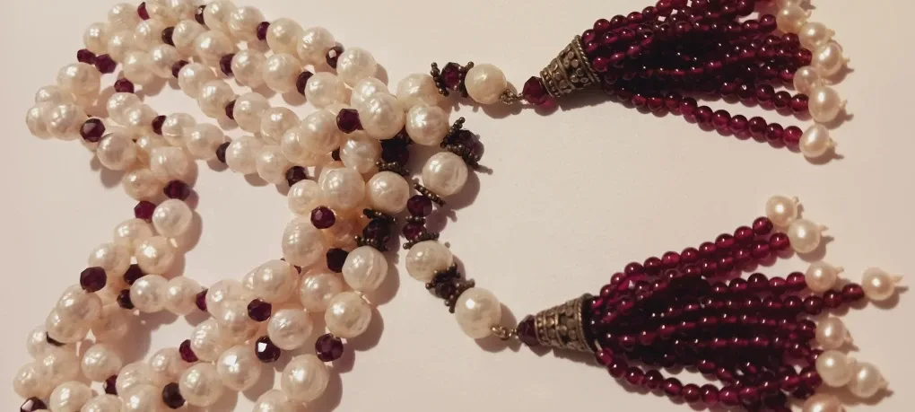 Sterling Silver Genuine Garnet  Stone & Pearl  Necklace image indicator(5)