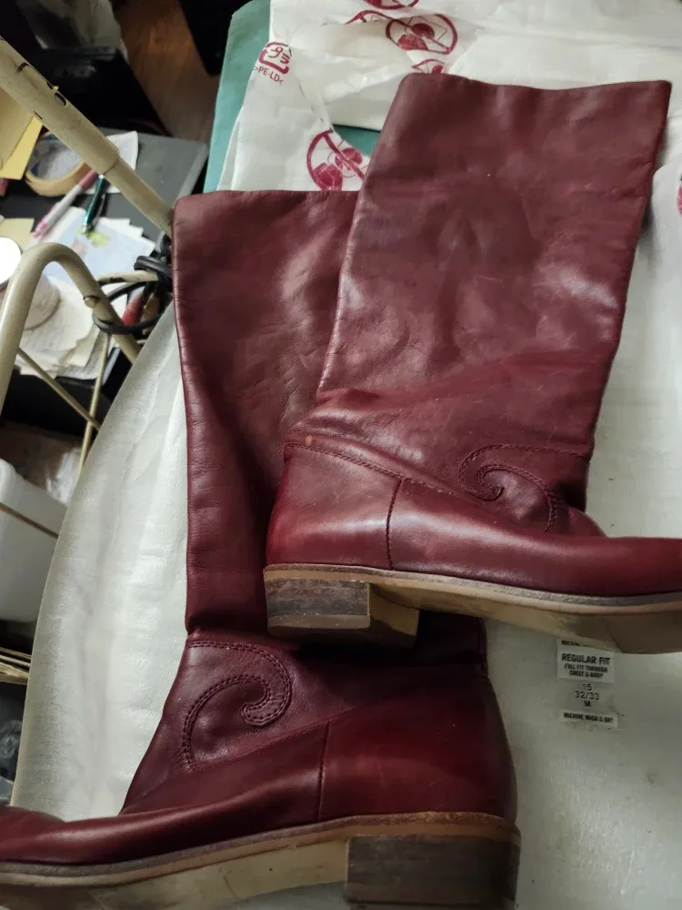 Burgundy Leather Knee-High Boots