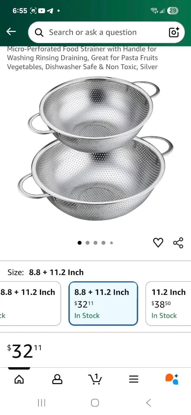 P&P Chef Stainless Steel Colander Set (8.8 + 11.2 Inch) image indicator(5)