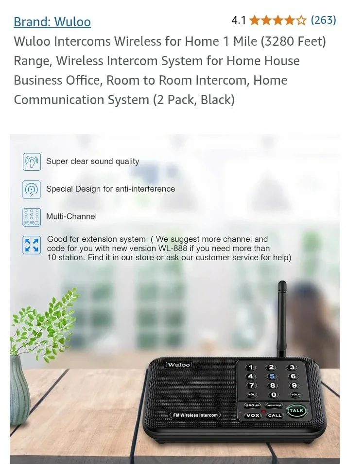 Wuloo Intercoms Wireless for Home (2 Pack)