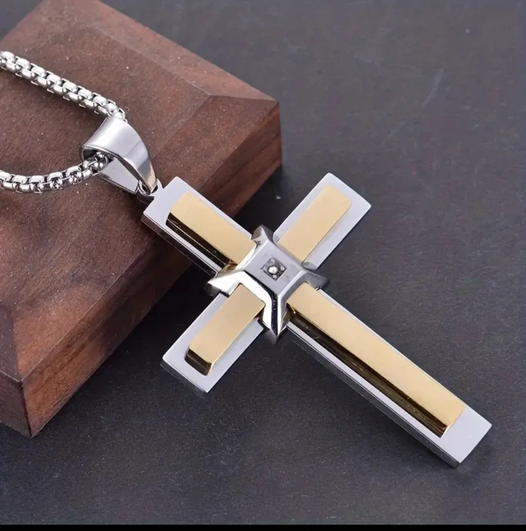 Cross Pendant Necklace - Silver & Gold Tone image indicator(3)
