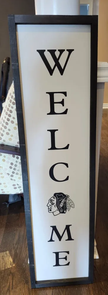 Handmade - 12x48 in - Welcome Sign with Blackhawks Logo