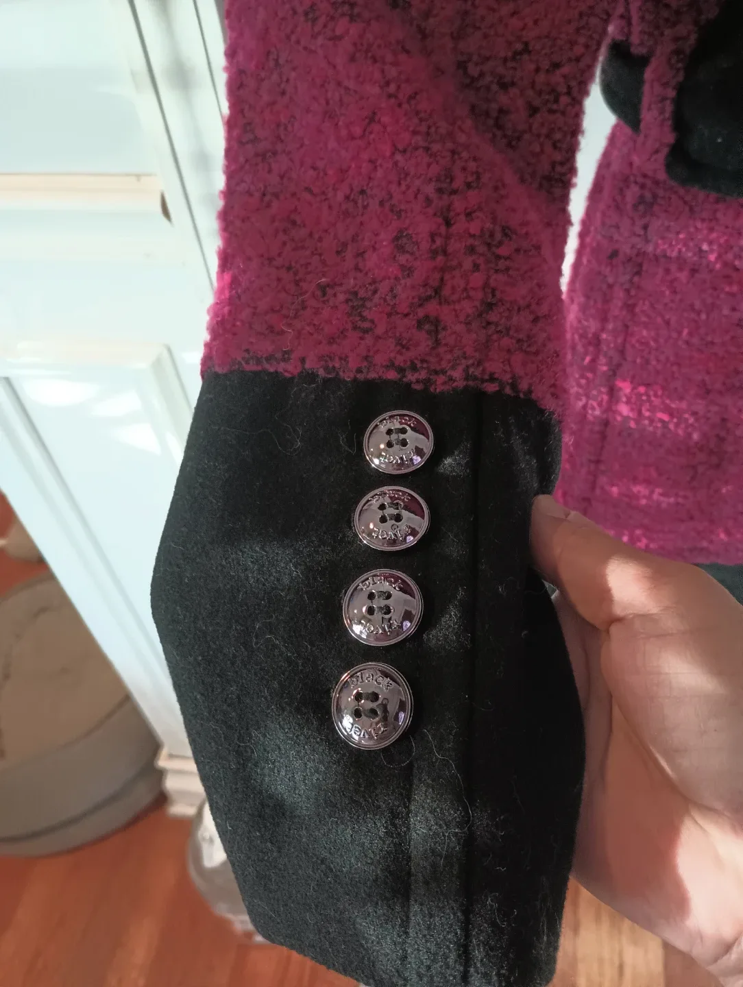 Black Rivet Magenta Wool Blend Coat - Size M image indicator(4)