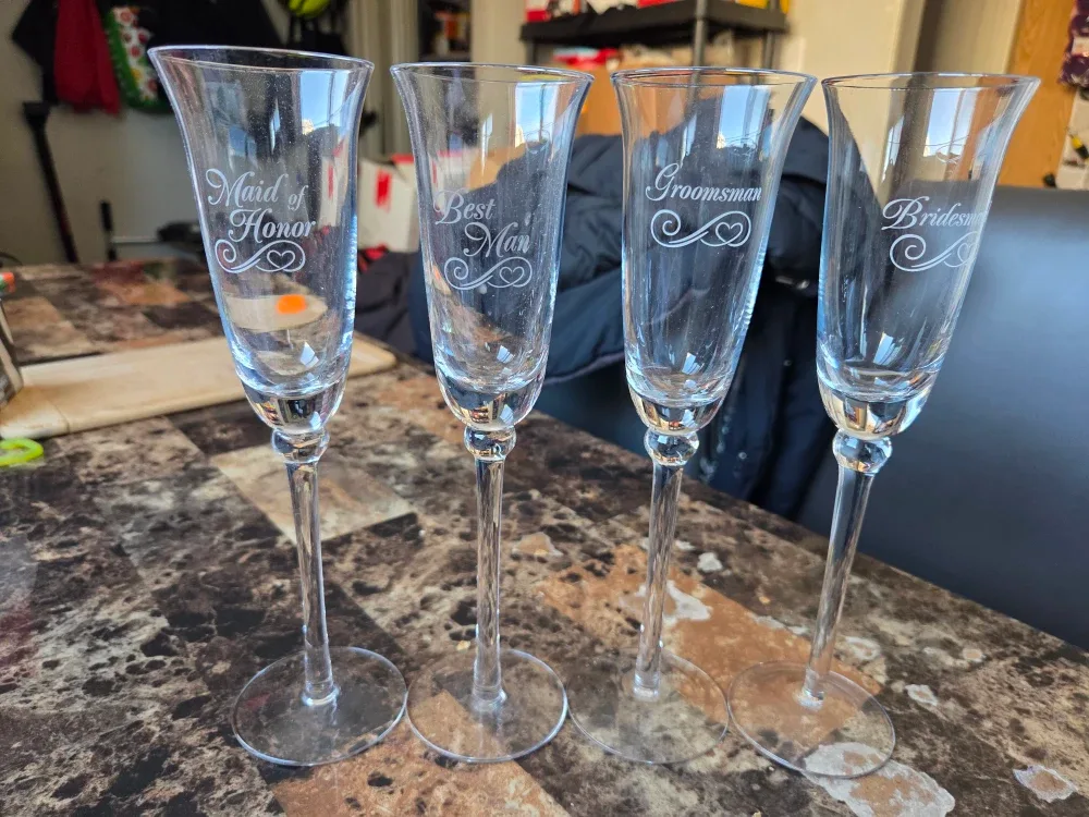 Set of 4 Champagne Flutes, Toasting, Wedding Glasses