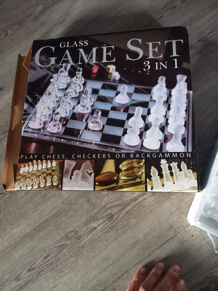 Glass Game Set 3 in 1 - Chess, Checkers, Backgammon