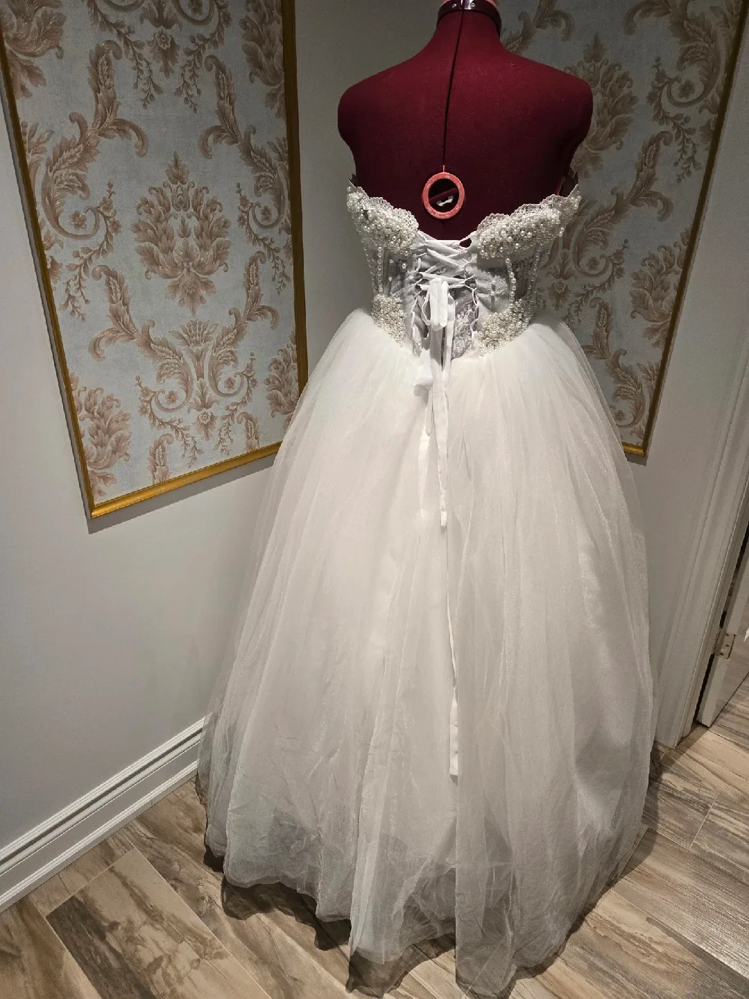 White Pearl Embellished Wedding Dress image indicator(2)