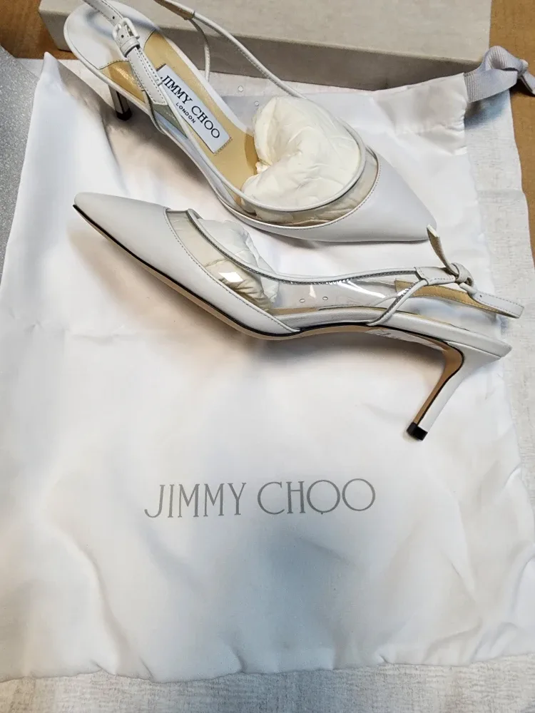 Jimmy Choo White Heels, Size 37, New in Box