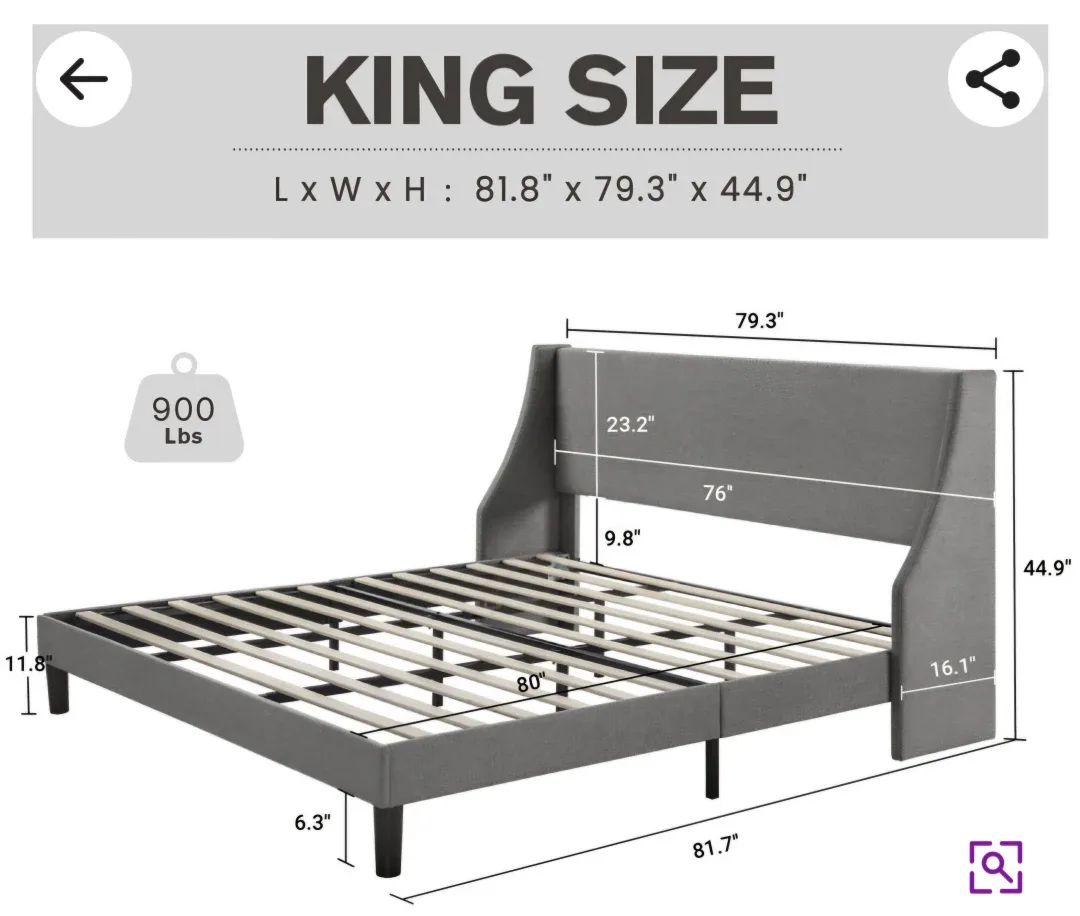 King Size Upholstered Bed Frame & 10" deep Mattress image indicator(7)