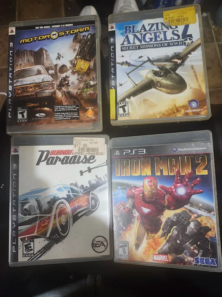 PS3 Motorstorm, Blazing Angels, Burnout Paradise, Iron Man 2