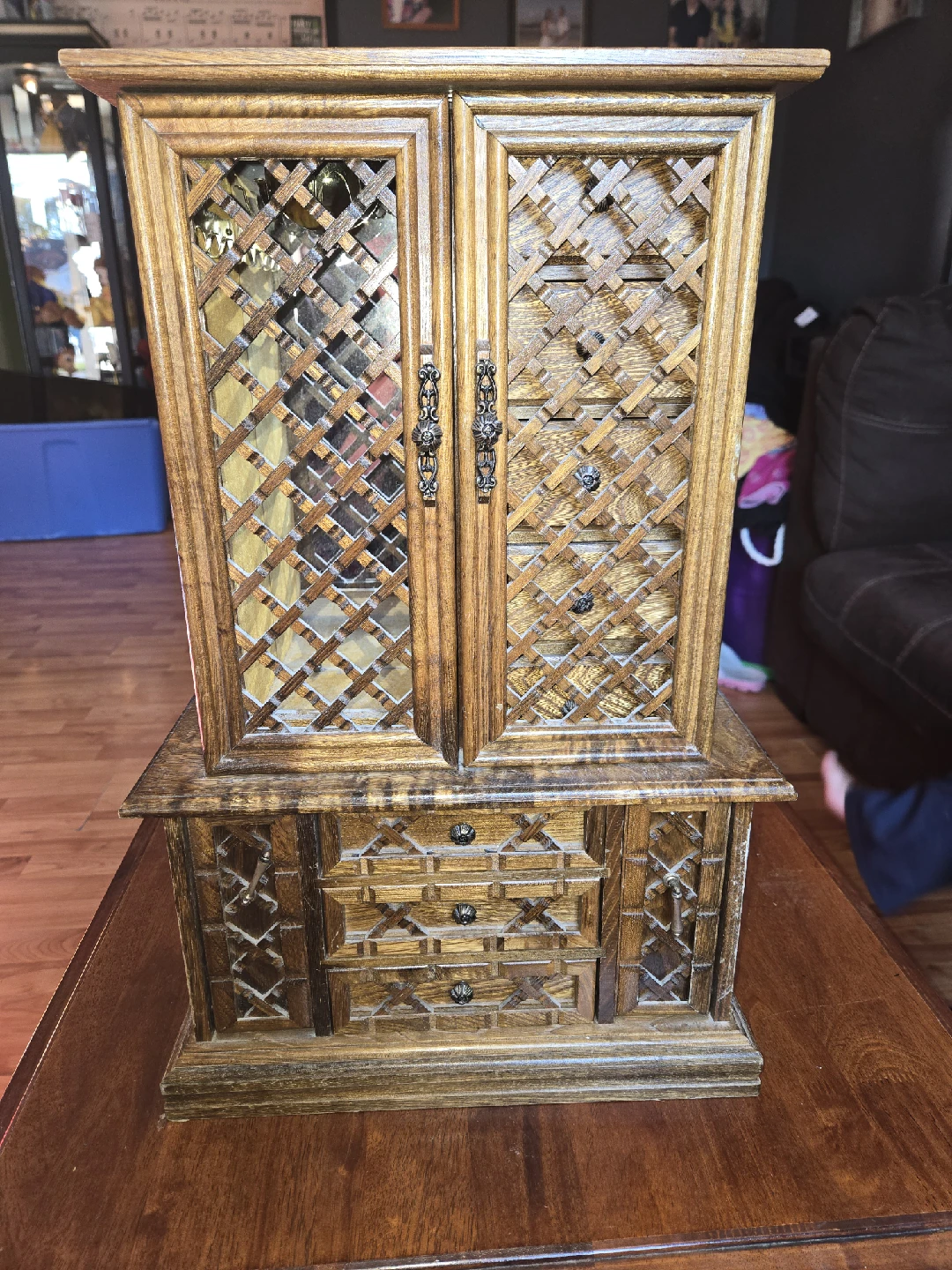 Vintage Wooden Jewelry Box Cabinet