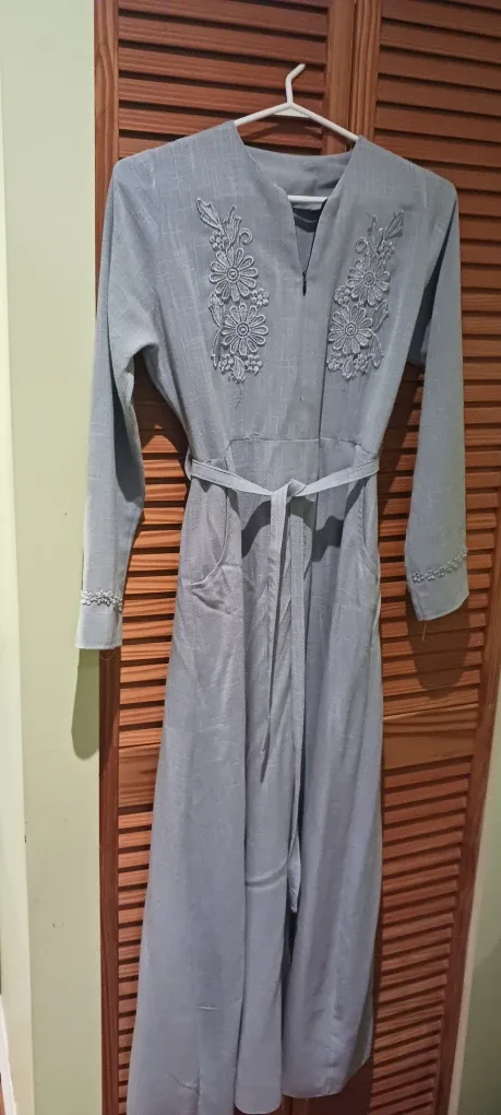 Blue Maxi Dress with Floral Embroidery