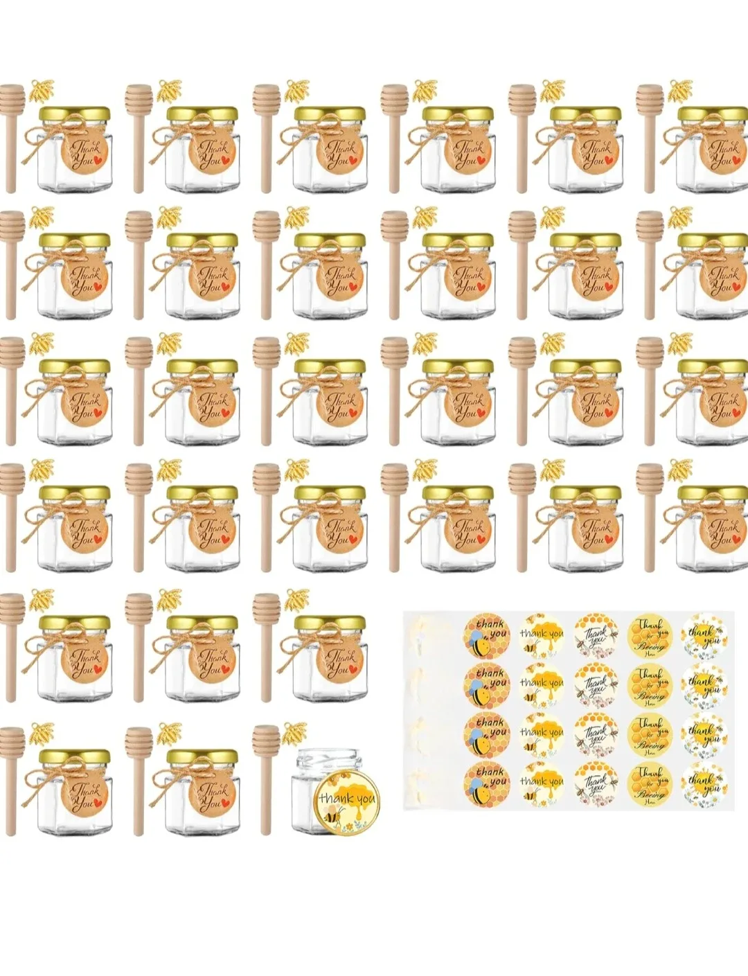 Mini Glass Honey Jars - 1.5oz Hexagon Jars 40pcs image indicator(6)
