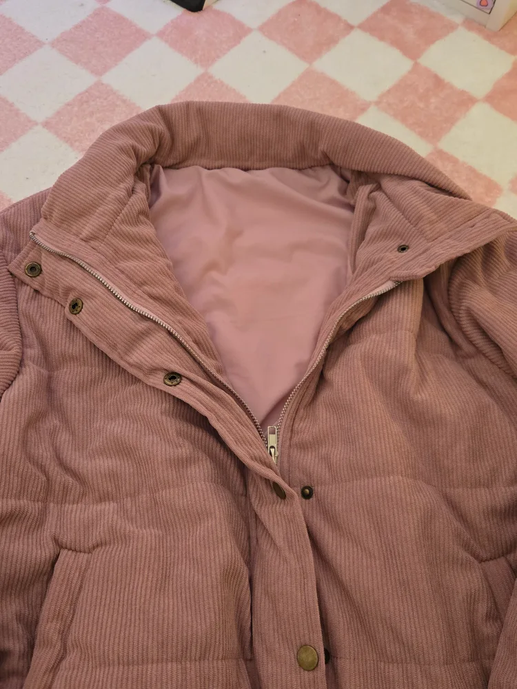 Pink Corduroy Puffer Jacket Size Womens S-M image indicator(3)