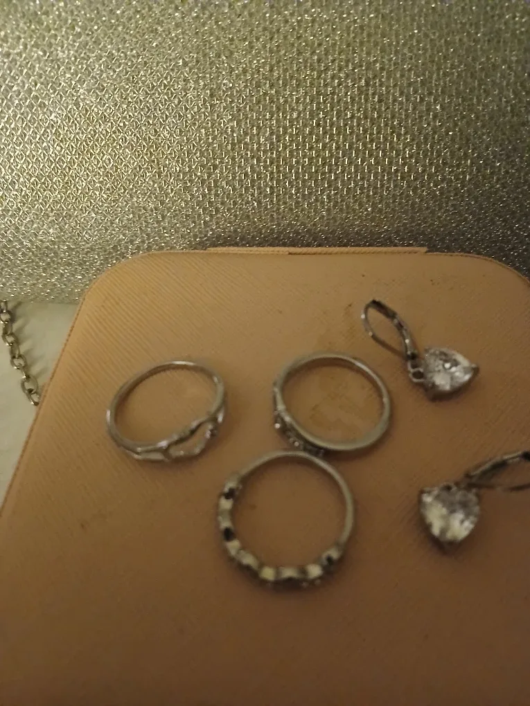 Silver Evening Clutch with Chain Strap/rings/earrings image indicator(8)