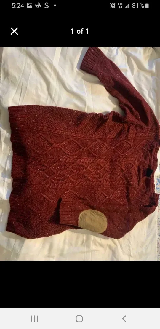 Burgundy Cable Knit Sweater with Elbow Patches
