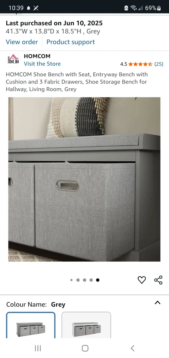 HOMCOM Grey Shoe Bench with Seat & 3 Drawers image indicator(2)