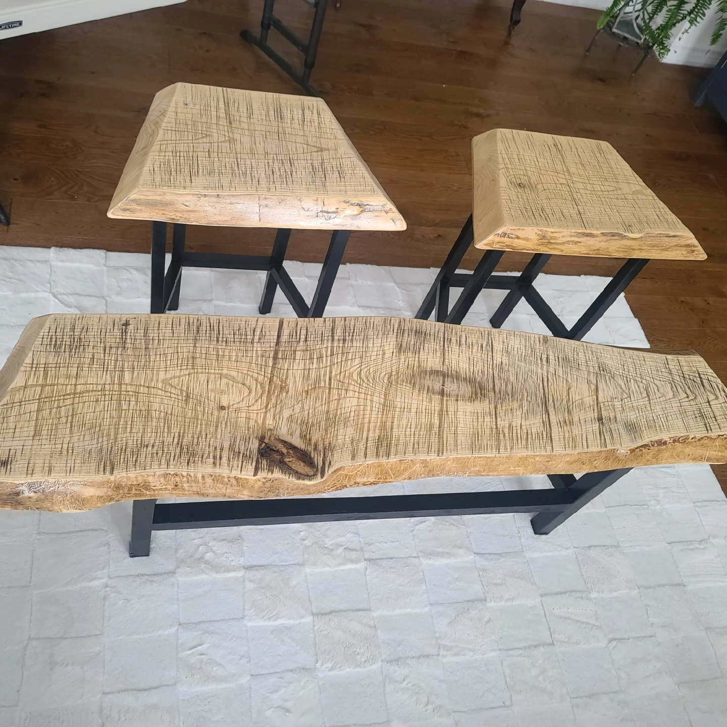 Handcrafted Live Edge Wood Bench/Side Tables