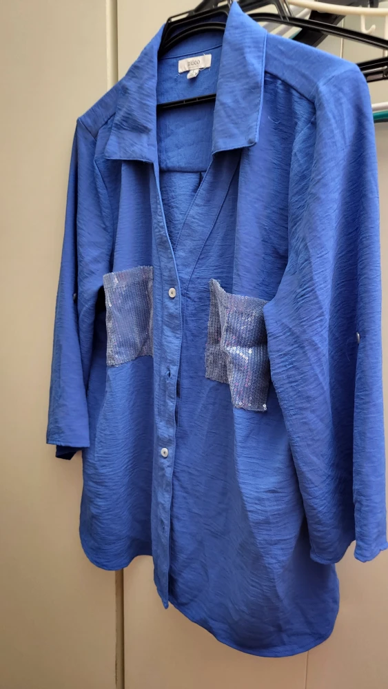 Nuco Blue Sequin Pocket Blouse - Size L - photo 2