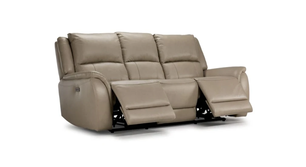 3-Seat Beige Leather Power Reclining Sofa - photo 5