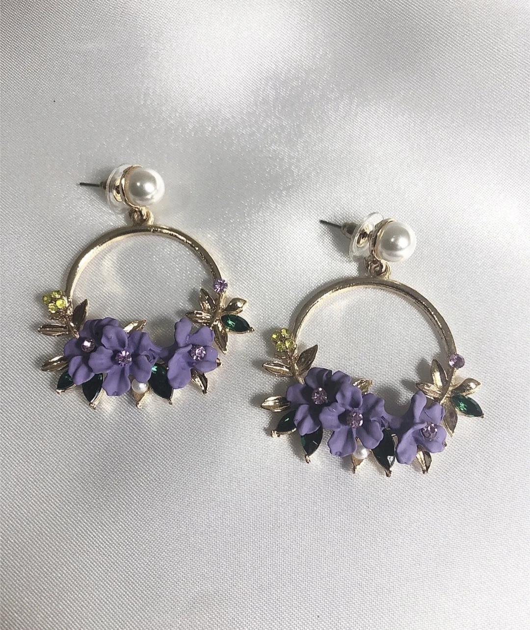 NEW Floral Hoop Earrings - Purple Flowers