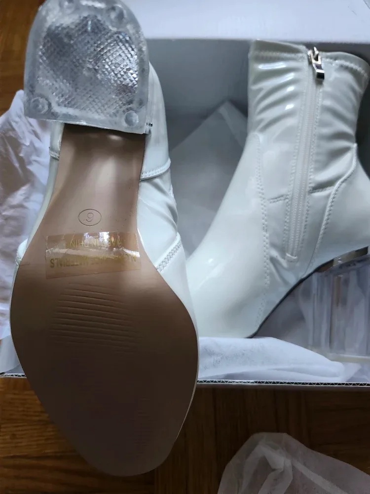 White Patent Lucite Heel Booties - Size 6 image indicator(4)