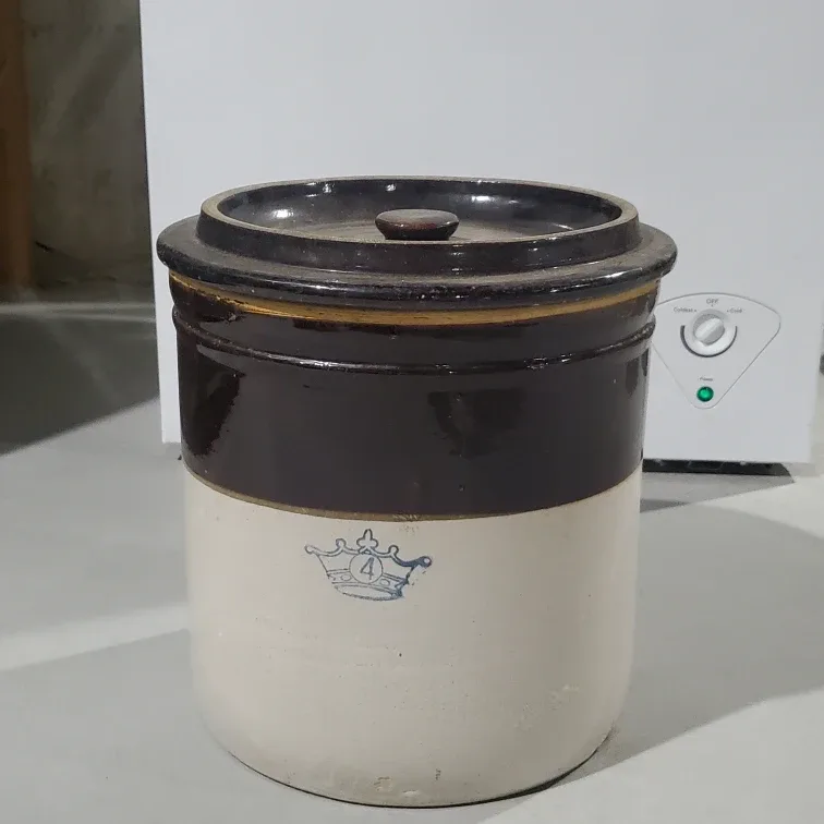 Vintage Brown and Cream Crock with Lid
