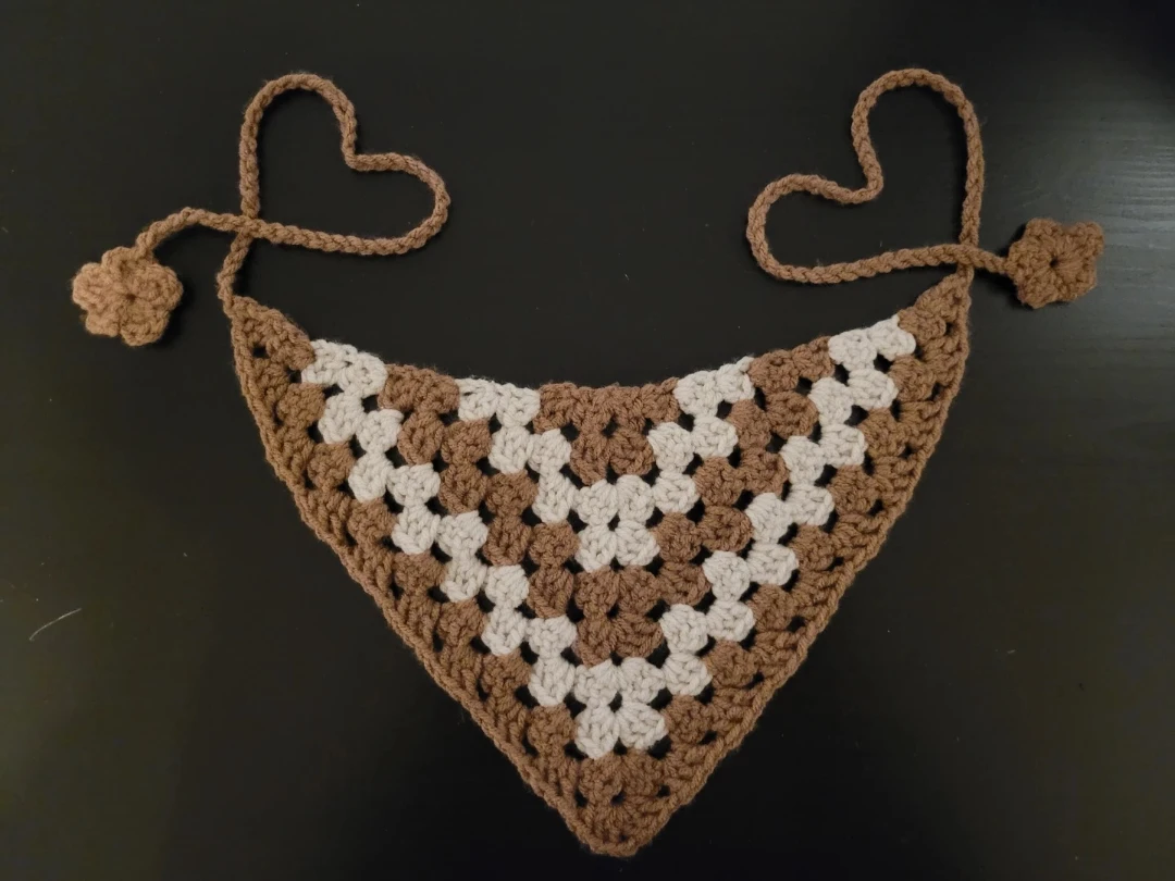 Brown Granny Stitch Crochet Bandana - Handmade