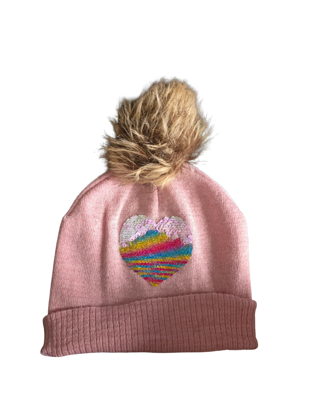 Girls' Pink Hat with Rainbow Heart - photo 2