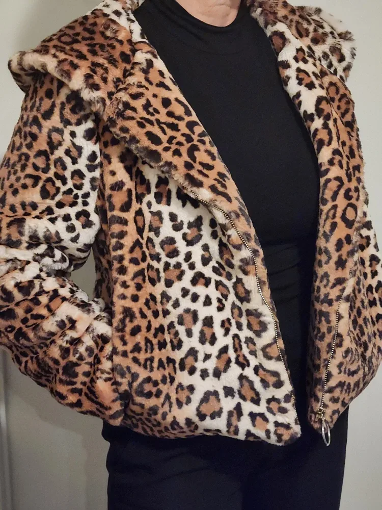Italian Rinascimento Leopard Print Faux Fur Hooded Jacket