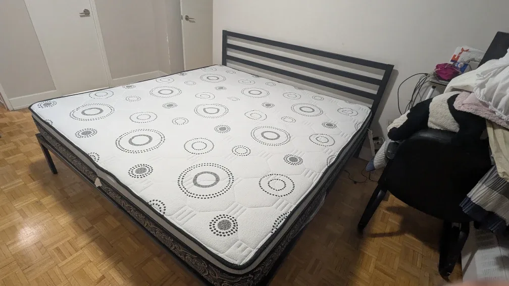 King size Bed frame with 12inch Mattress with 2 unused sheets image indicator(6)