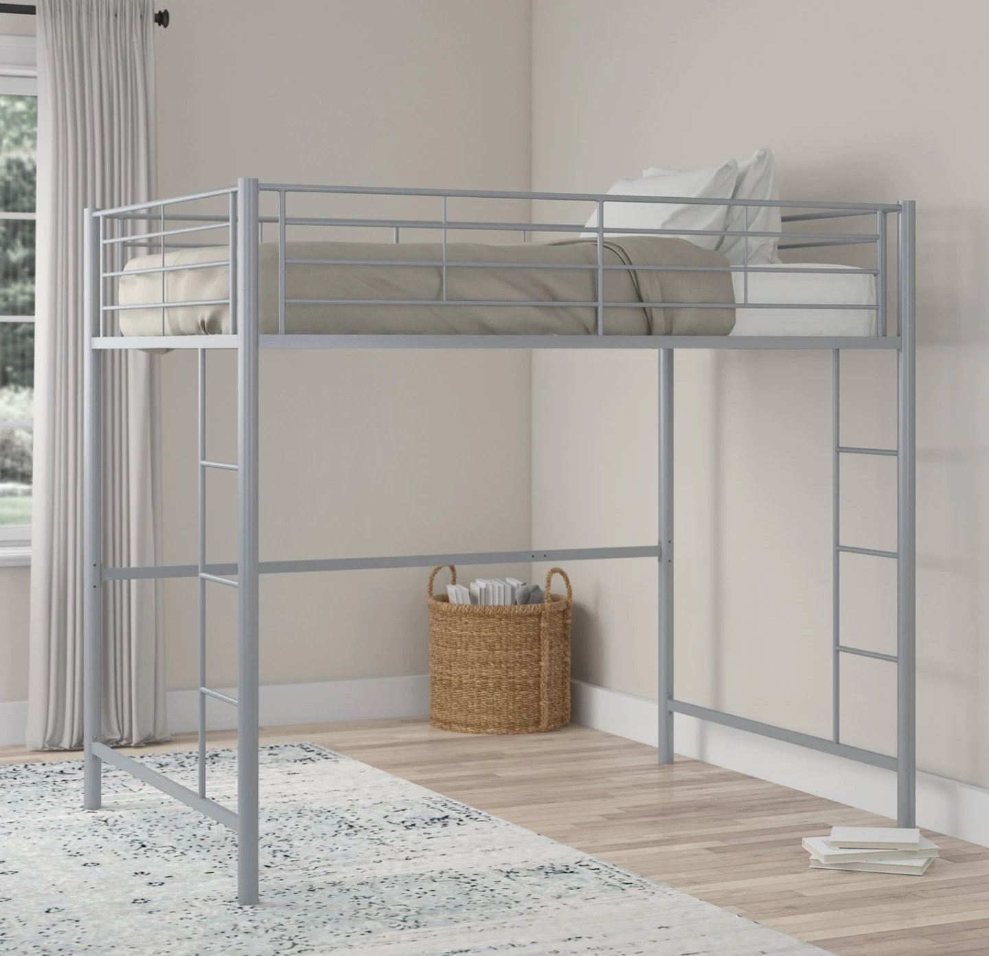 Silver Metal Loft Bed (Twin Size)