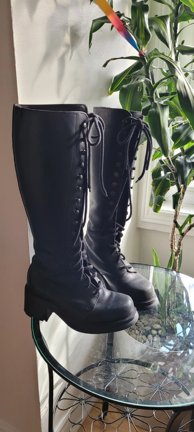Black Lace-Up Knee-High Boots - Size 37 - photo 2